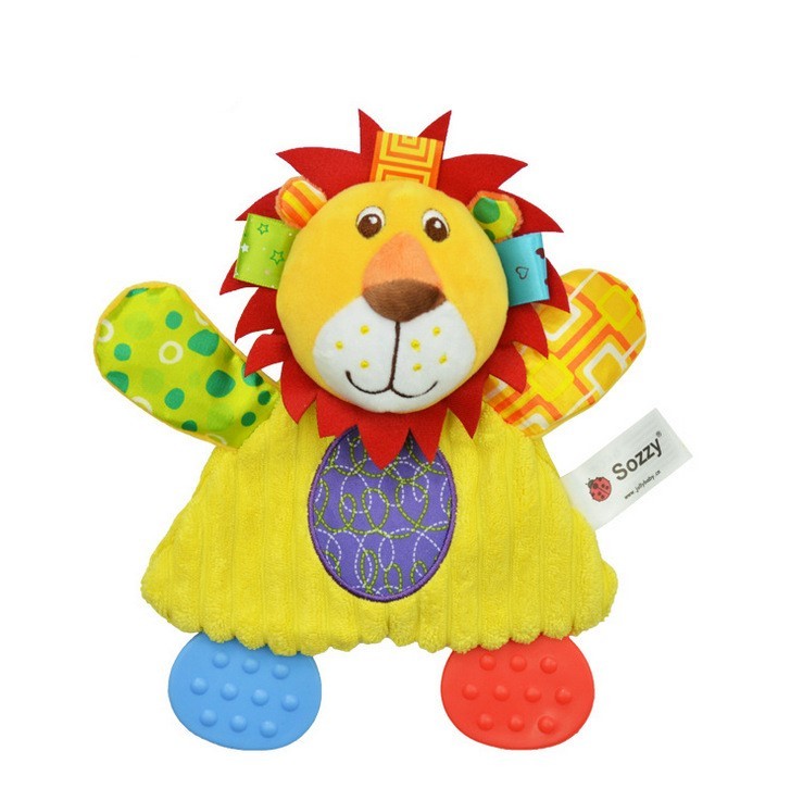 Baby Rattles Plush Toy Cute Lion Comfort Towel with Sound Paper Teether Toy Soft Appease Stuffed Toy Infant Playmate Calm Doll